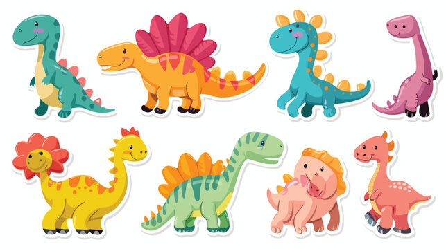 cute dinosaur cartoon stickers flat vector