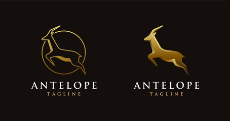 Luxury jumping antelope logo icon vector template on black background © DOMHOUZE