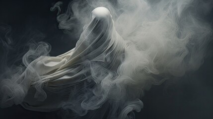  the ghost's ethereal form emerging from the darkness, its wispy tendrils of white smoke evoking a sense of mystery and intrigue.  - obrazy, fototapety, plakaty
