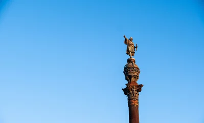 Foto auf Leinwand Kolumbus Säule am Ende der Ramblas, Christopher Kolumbus zeigt in Richtung der Neuen Welt, Barcelona, Spanien © Robert Poorten