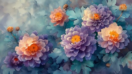 Art watercolor chrysanthemum illustration background poster 