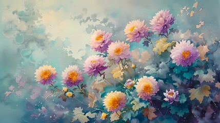 Obraz na płótnie Canvas Art watercolor chrysanthemum illustration background poster 