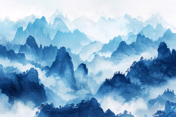 Fototapeta na wymiar New Chinese style blue landscape painting, abstract landscape decorative painting