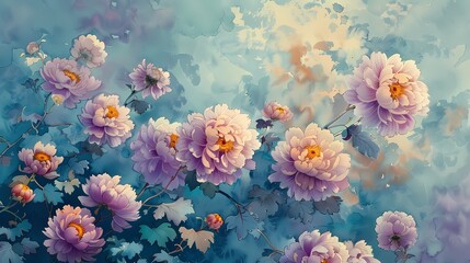 Fototapeta na wymiar Art watercolor chrysanthemum illustration background poster 