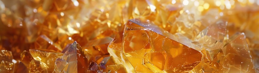 Abstract texture of a citrine crystal cluster, displaying golden yellow tones, transparent...