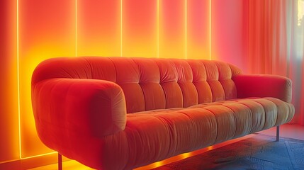 Modern Red Sofa in Vibrant Neon-Lit Interior