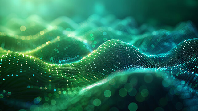 Abstract dot green wave gradient texture technology background, data tunnel background