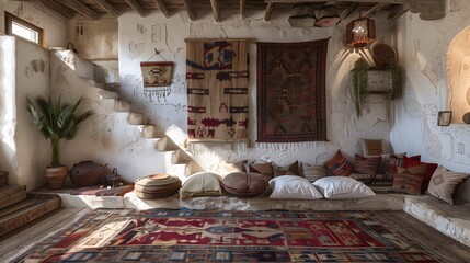 Traditional Ethnic Style Interior with Textile Decorations