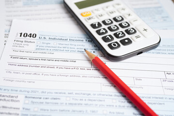 Tax form 1040 U.S. Individual Income Tax Return, business finance concept.
