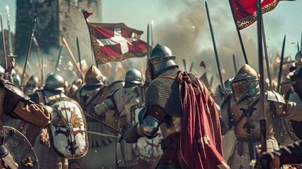 Norman Knights Fight with Holy Roman Empire. - obrazy, fototapety, plakaty