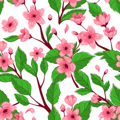 Nighttime Sakura Bloom Seamless Pattern