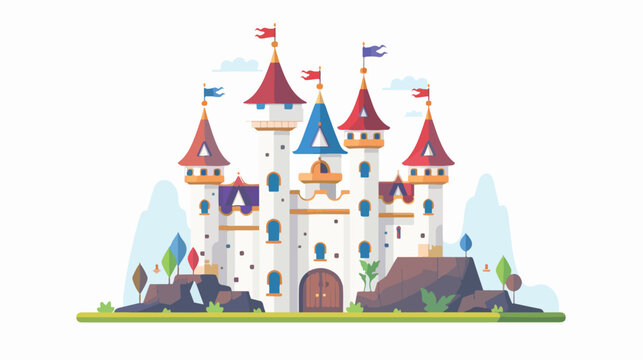 fantasy castle flat vector isolated on white background