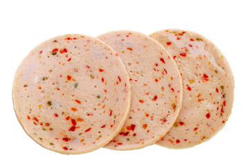 Spicy sliced bologna sausage with chili