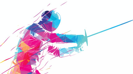 Abstract Sabre Fencers. Crystal ice effect Flat vector - obrazy, fototapety, plakaty