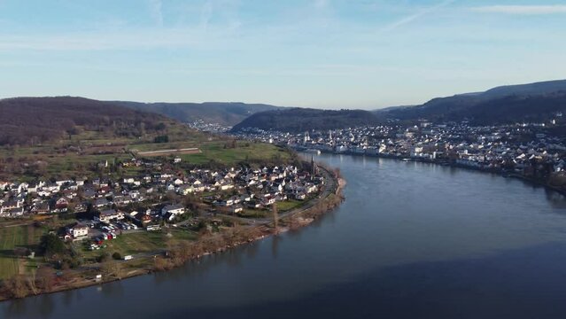 Panning View of Villages and Towns along Rhine Loop in Boppard, Germany