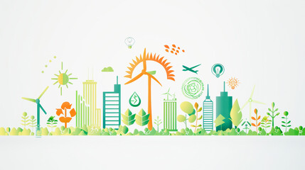 Energy saving and emission reduction icon illustration Style