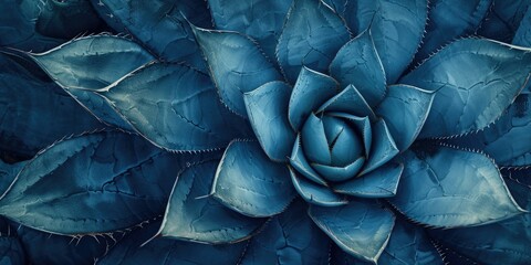 closeup agave cactus, abstract natural pattern background, dark blue toned