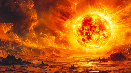 Apocalyptic Extraterrestrial Landscape with Sun.