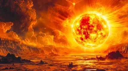 Photo sur Plexiglas Rouge Apocalyptic Extraterrestrial Landscape with Sun.