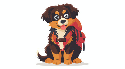 An eager puppy prepared for the journey ahead. Flat vector