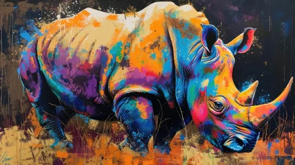Foto op Canvas Colorful painting of a rhino background © Creative Canvas