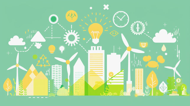 Energy saving and emission reduction icon illustration Style