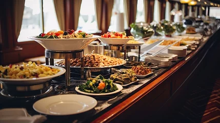 Fotobehang Buffet food dishes. Dining room on a luxury cruise ship © Fajar