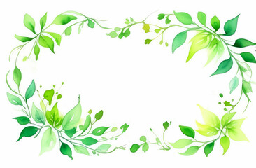 Watercolor frame,border for postcards,invitations, made of leaves on a white background. Free space for text