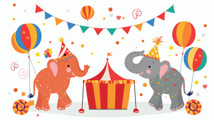 Cartoon animal circus and clown with carnival background 
