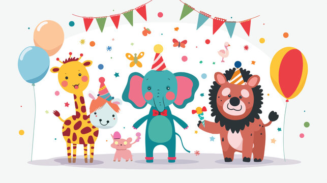 Cartoon animal circus and clown with carnival background 