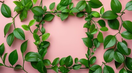 Fototapeta premium green leaves frame background. flat lay
