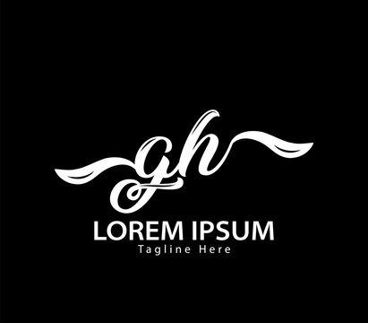 Initial handwriting letter GH logo design. GH logo design. GH logo design vector template in black background.