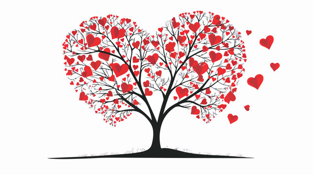 Heart tree with black line flat vector isolated on white
