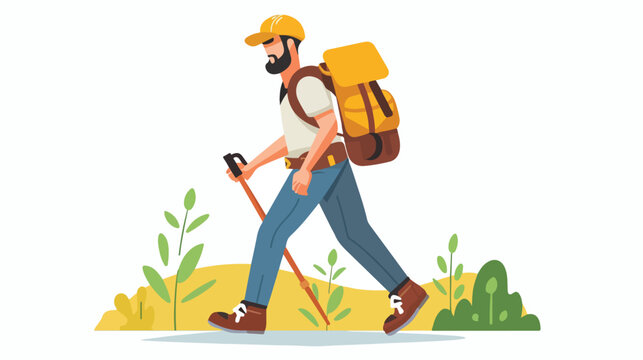 Hiking man icon. Cartoon of hiking man vector icon 