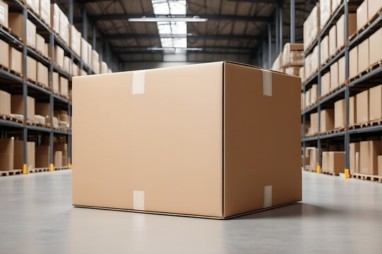 Warehouse Storage, Efficient Space Utilization with Organized Shelves and Cardboard boxes