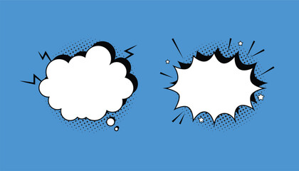 Empty comic speech bubbles set with halftone shadows. Pop art style. Blank retro comic speech bubbles