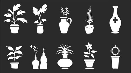 Houseplant icon flat. White pictogram on black background