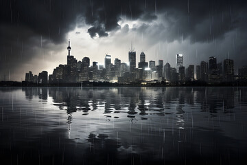 Fototapeta na wymiar Torrential Downpour - A Powerful Display of Nature's Untamed Raw Energy through an Urban Rainstorm