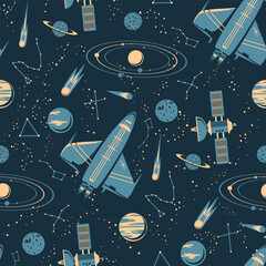 blue cosmic vintage seamless retro pattern vector illustration