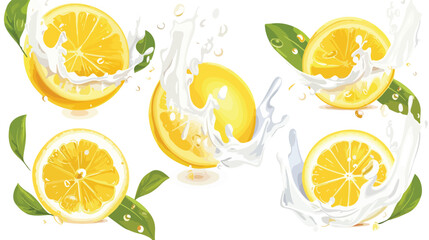 Juice milk yogurt lemon splashing. Juicy lemon - obrazy, fototapety, plakaty