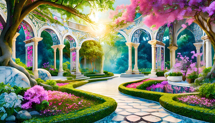 Enchanted Marble Garden. Generative AI. - obrazy, fototapety, plakaty