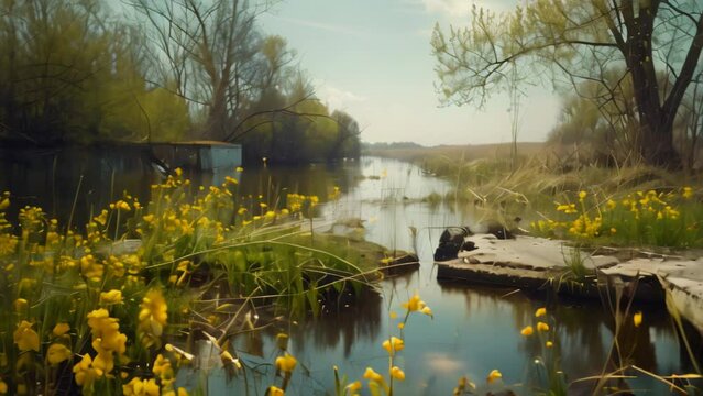 river at forest landscape. 4k video animation