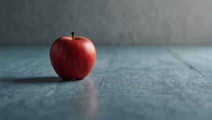 minimalistic concept of a red apple on a light blue table - Powered by Adobe