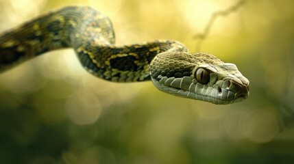 Fototapeta premium Imagine the snake's graceful movement as it glides effortlessly through the air, defying gravity with its agile and nimble body.