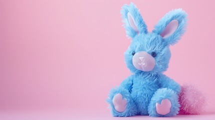 Obraz premium Blue toy bunny on the pink background