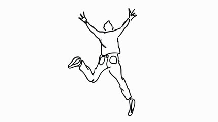 Fototapeta na wymiar line art of happy jumping man flat vector 