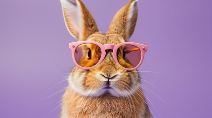 Cheerful Easter rabbit with shades on purple background