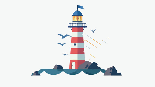 Lighthouse icon in flat style . Light source symbol 