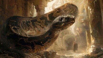 Obraz premium Create a sense of awe and wonder as the snake emerges from its hiding place, its majestic presence filling the illustration with power and majesty.