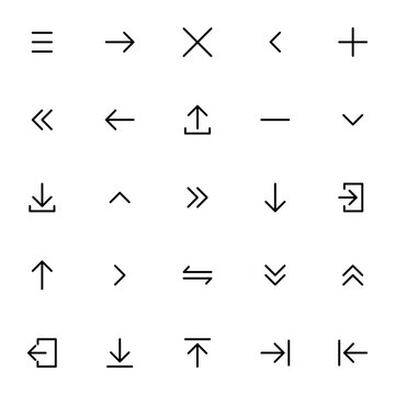 Collection of Basic Arrow Essential Related Vector Line Icons. Contains Icons like Download, Arrow Double, Logout, Upload and more. Editable stroke. 32x32 pixels.